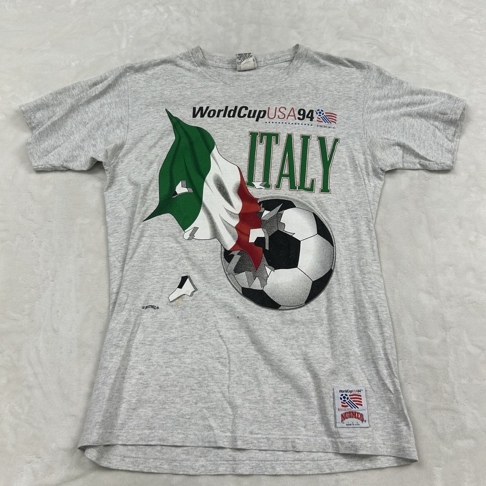 Nutmeg Mills World Cup 94 Italy T-Shirt Mens L Gray Vintage Made In USA Soccer